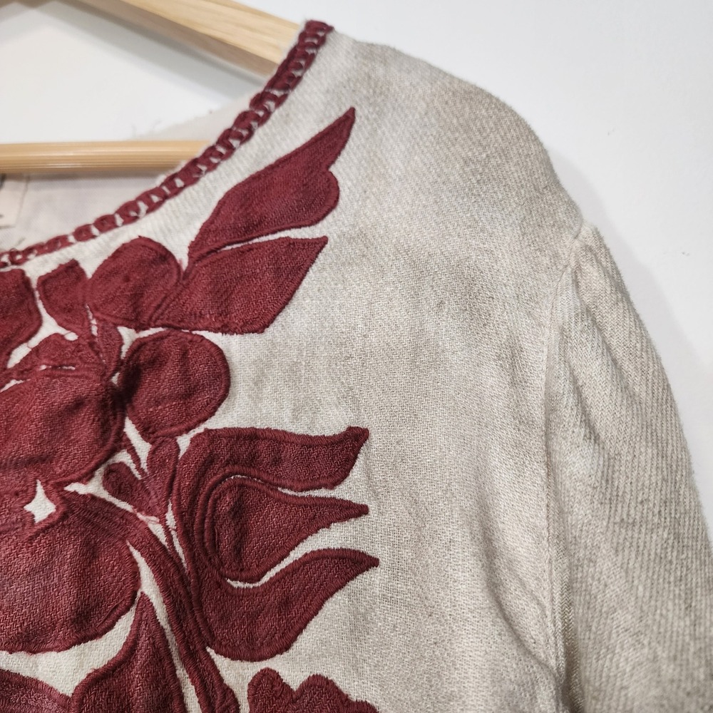 Magnolia Pearl Juno Jacket One Size Linen Appliqué Floral Boho Lagenlook - Picture 5 of 16